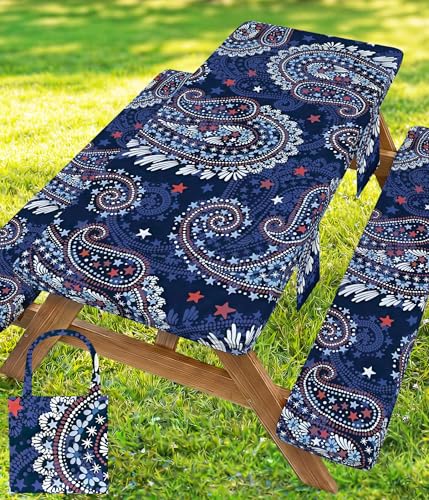 Picnic Table Cover with Bench Covers Tablecloth Table Cloth Camping Gifts for 30th 40th 50th 55th 60th 70th 80th 45th 65th 75th 40 50 55 60 65 70 Year Old Camper RV Owner Camping Lovers Men Women - color: Blue Paisley, size: 72in