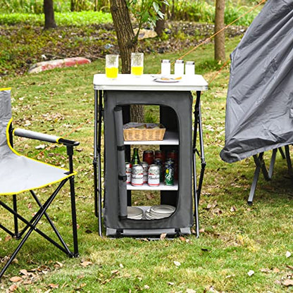 Giantex Folding Camping Storage Cabinet with 3 Shelves and Carry Bag, Portable Outdoor Organizer Kitchen Table, Quick Set-up for BBQ, Picnic, Backyard, Compact Pop-Up Cupboard, 35''H - size: 35''H