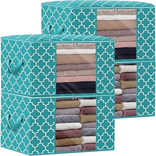 WISELIFE Storage Bags 100L 4-Pack Large Blanket Clothes Organization and Storage Containers for Bedding, Comforters, Foldable Organizer with Reinforced Handle, Clear Window, Sturdy Zippers,Green - color: Green, size: 4 x 100L