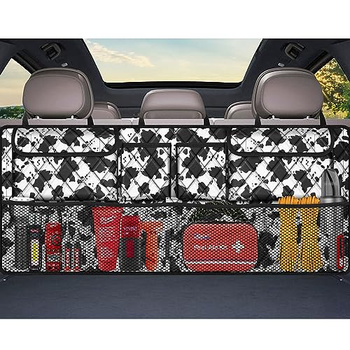 Femuar Car Trunk Organizer,Large Capacity Backseat Trunk Organizer(42"*18"),Collapsible Car Storage Bag with 8 Pocekt,SUV/MPV/Truck - Cow print - color: Cow print