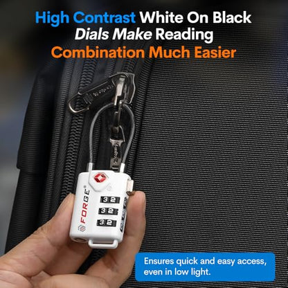Forge TSA Approved Cable Luggage Locks, Re-settable Combination with Alloy Body(White 2 Locks) - color: WHITE 2PK