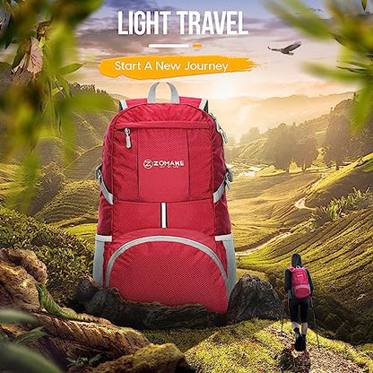 ZOMAKE Lightweight Packable Backpack 35L, Light Foldable Backpacks Water Resistant Collapsible Hiking Bag, Compact Folding Day Pack for Travel Camping(Red) - color: Red