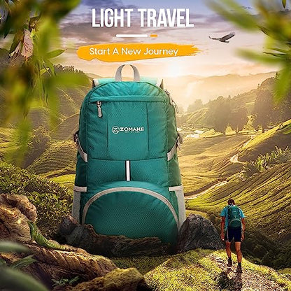ZOMAKE Lightweight Packable Backpack 35L, Light Foldable Backpacks Water Resistant Collapsible Hiking Bag, Compact Folding Day Pack for Travel Camping(Lake Green) - color: Lake Green