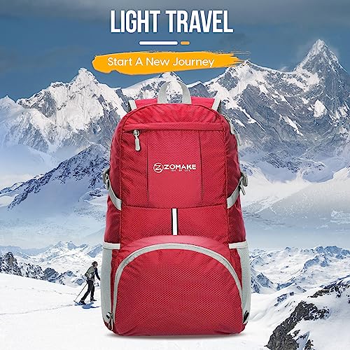 ZOMAKE Lightweight Packable Backpack 35L, Light Foldable Backpacks Water Resistant Collapsible Hiking Bag, Compact Folding Day Pack for Travel Camping(Red) - color: Red