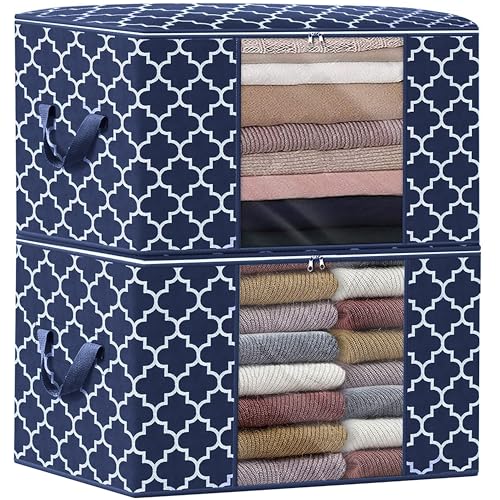 WISELIFE Storage Bags, Large Blanket Clothes Organization and Storage Containers for Bedding, Comforters, Foldable Organizer with Reinforced Handle, Clear Window,Sturdy Zippers,(Blue, 2 x 100L) - color: Blue, size: 2 x 100L