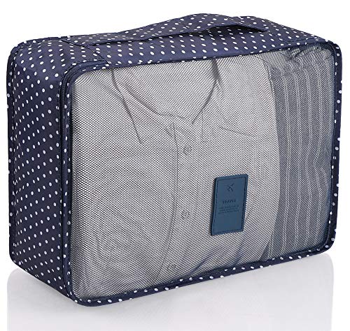 Mossio 7 Set Packing Cubes with Shoe Bag - Travel Carry On Luggage Organizer - color: Blue Circle