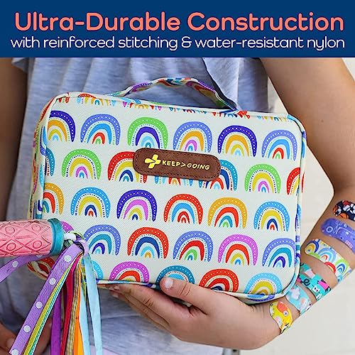 KeepGoing Large Home First Aid Kit for Kids – 270 Pc. for Car, Home, Dorm, & Boat with Latex-Free Bandages – 10 x 7 x 3.5 in. Travel First Aid Kit (Sunny Rainbow) - style: Sunny Rainbow
