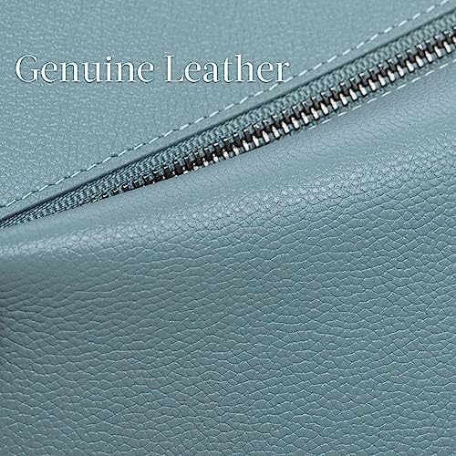 Bveyzi Ultra Slim Thin Leather RFID Blocking Credit Card Holder Bifold Clutch Wallets for Women - color: Blue Grey