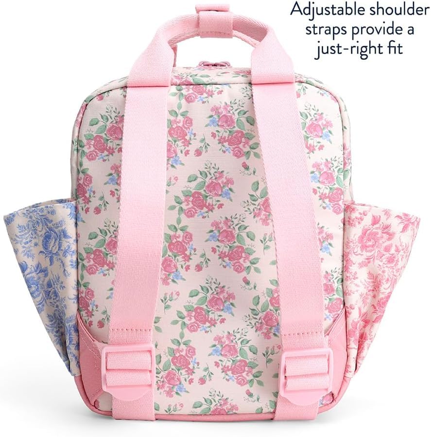 Itzy Ritzy Toddler Backpack - Daycare Bag - Features Adjustable Shoulder Straps, 2 Side Pockets & Spacious Interior with Wipeable Fabric Lining & Name Label, Ribbons & Roses Backpack - color: Ribbons