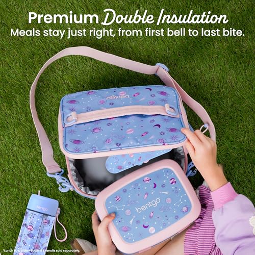 Bentgo Kids Lunch Bag - Durable, Double-Insulated Lunch Bag for Kids 3+; Holds Lunch Box, Water Bottle, & Snacks; Easy-Clean Water-Resistant Fabric & Multiple Zippered Pockets (Lavender Galaxy) - color: Lavender Galaxy