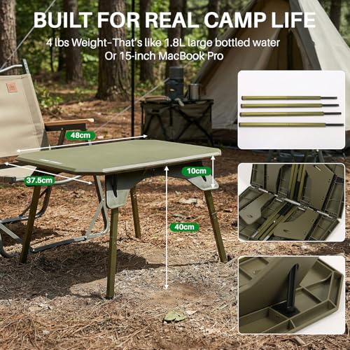 TOPCHANCES Folding Camping Table Outdoor,Ultralight Aluminum Camping Tables Multifunctional Portable Folding Table with Carrying Bag for Holiday Festival Camping Travel Picnic Grilling - color: Dark Green