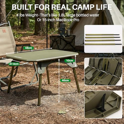 TOPCHANCES Folding Camping Table Outdoor,Ultralight Aluminum Camping Tables Multifunctional Portable Folding Table with Carrying Bag for Holiday Festival Camping Travel Picnic Grilling - color: Dark Green