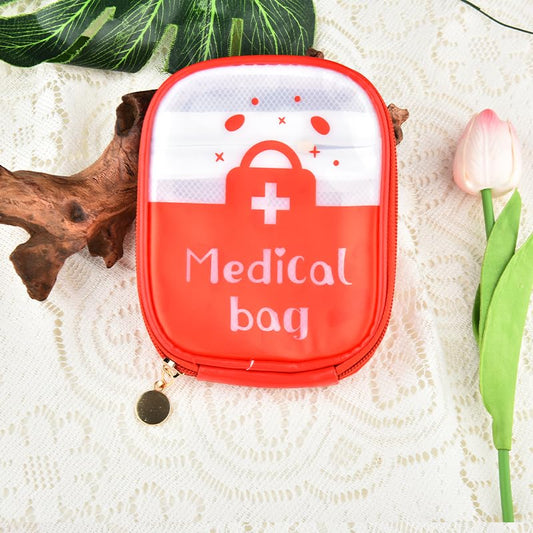 Medicine Organiser Storage for Travel Medicine Case Clear Waterproof Pill Bag Small First Aid Pouch Red Portable Medical Bag for Home Camping Hiking First Aid Kit Pill Bags for Nurse Doctor - color: clearred