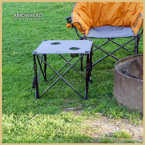ARROWHEAD OUTDOOR 26” (66cm) Portable Camping Folding Table, 2 Cup Holders, Square, Carrying Case, Steel Frame, High-Grade 600D Canvas - color: Blue