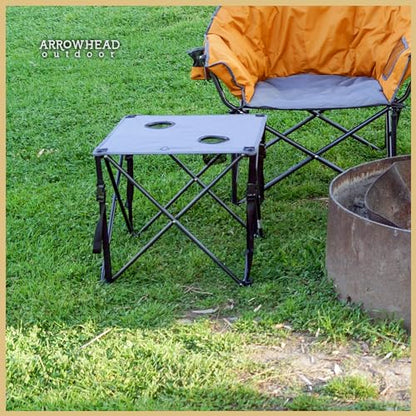 ARROWHEAD OUTDOOR 26” (66cm) Portable Camping Folding Table, 2 Cup Holders, Square, Carrying Case, Steel Frame, High-Grade 600D Canvas - color: Blue