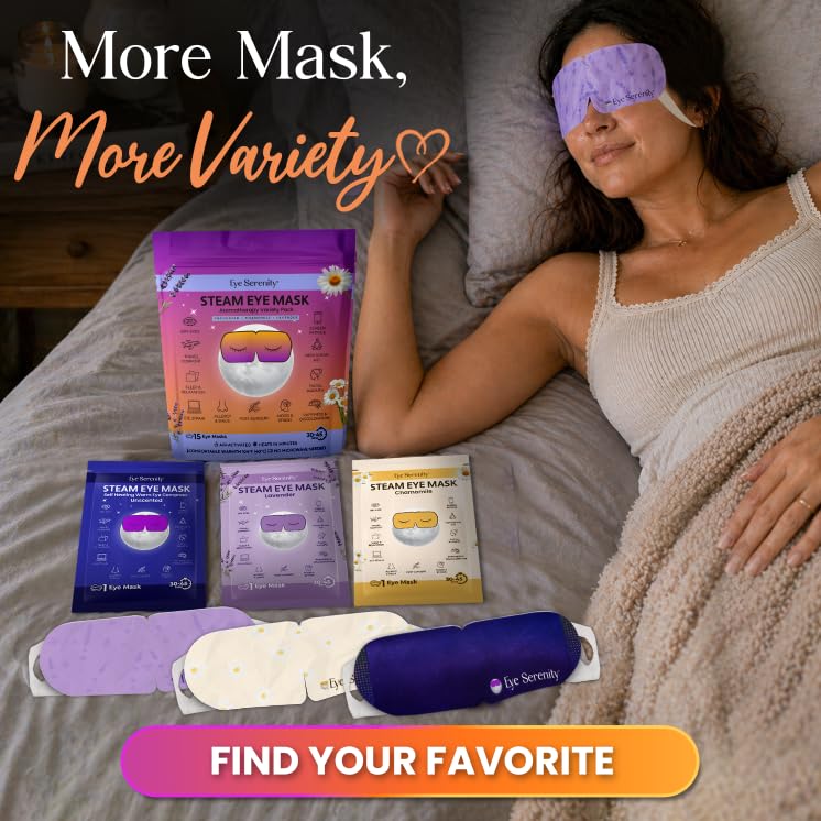 Eye Serenity Steam Eye Mask, Heated Eye Mask, Self Heating Warm Compress for Dry Eyes, Fast Relief for Stye, Puffy Sensitive Eyes, Moist Heat, Relaxation Gifts for Women and Men - Variety - color: Variety 15 Pack, size: 15 Eye Masks