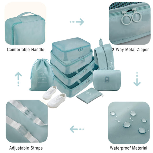 Packing Cubes, 8 Pcs Travel Packing Organizers for Suitcases, Large Capacity Travel Luggage Organizers Set includes 8 Storage Bags, (Light Blue) - color: Light Blue