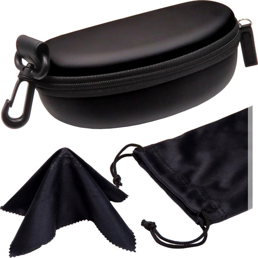 MyEyeglassCase Sports Sunglasses Case and Slim wallet Semi hard large glasses case w/belt clip soft pouch & cloth - color: B15hc Black/Black1