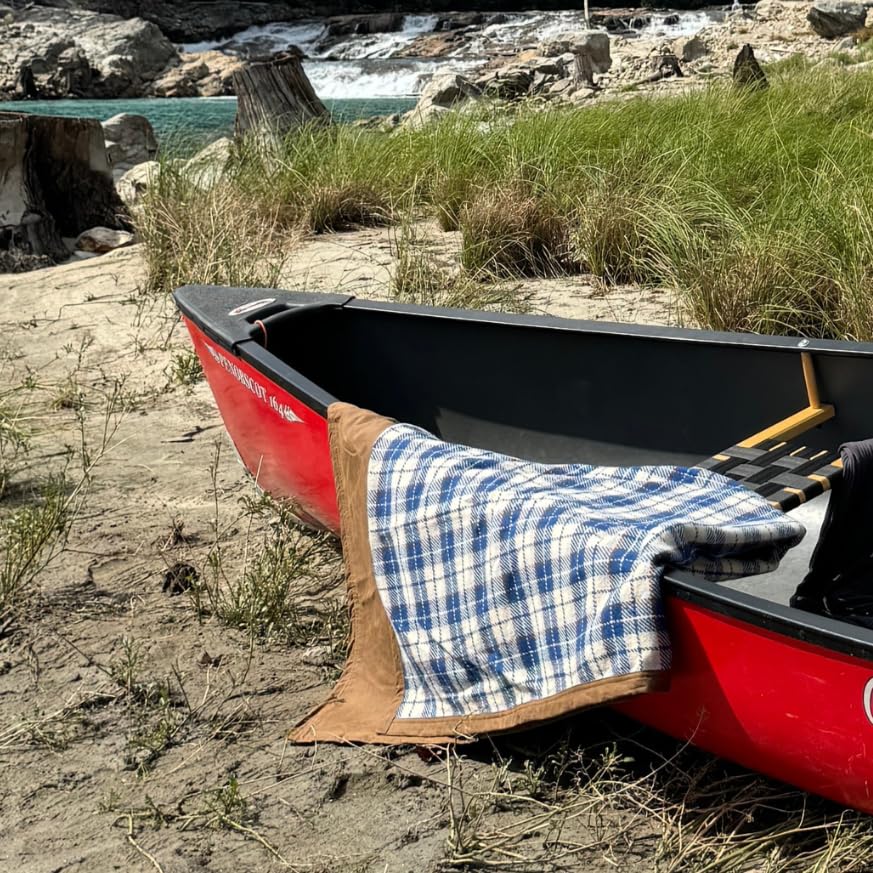 WP West Path Waxed Canvas Wool Camping Blanket & Bedroll – Waterproof Canvas Blanket, Oilskin Outdoor Blanket, Camp Blanket, Bushcraft Ground Cloth (Blue/White, Regular) - color: Blue/White, size: Regular