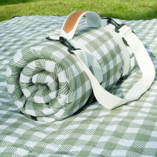 Genovega Waterproof Picnic Blanket Beach Outdoor Camping Mat Rug Extra Large Foldable Cute Big Travel Essential Accessories Gift Park Patio Lawn Garden Grass Play Music Festival Concert Must Have - color: Checkered Green