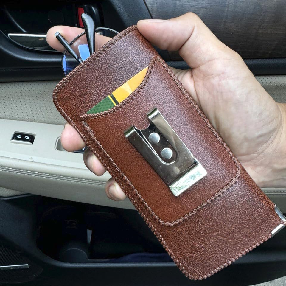 Orsus Soft Glasses Case with Belt Clip & Card Pocket, PU Leather Eyeglass Sunglasses Case Pouch Felt Lining - color: Brown