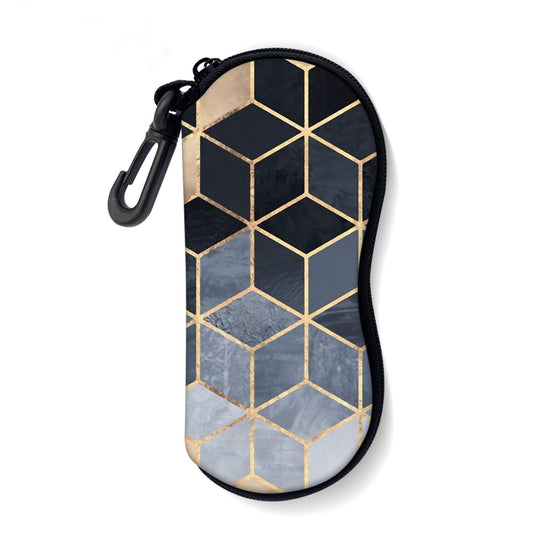Sunglasses Soft Case with Carabiner Ultra Light Neoprene Zipper Glasses Case - color: Gold Line
