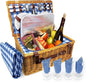 Nature Gear Picnic Basket, Wicker Basket with Handle for Outdoors, Insulated Woven Basket, Includes a Service Kit of Dinnerware & Wine Glasses, Picnic Basket Set for 4 with Blanket, Blue & White - color: Blue & White & Blanket