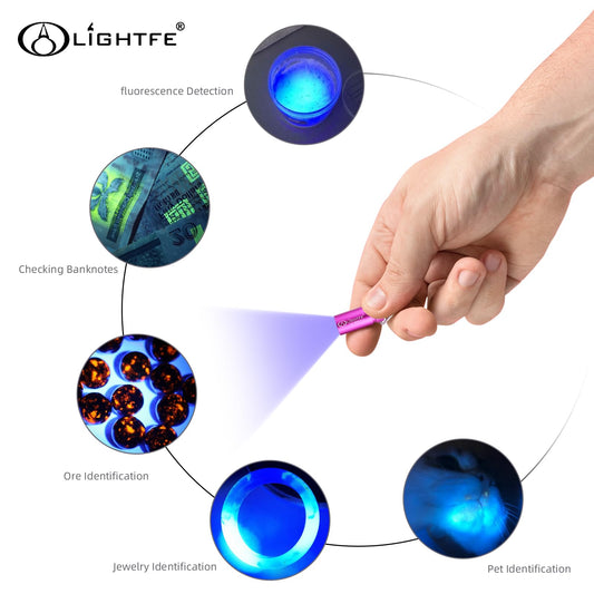UV MINI 01D Blacklight Flashlight 365nm Keychain lamp, Suitable for pet Urine Stains, Stains, Minerals, Fluorescent Agent Detection, and Currency Art Identification, etc - color: UV365NM