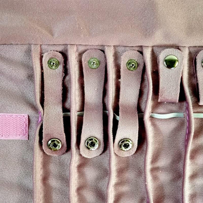 Portable Jewelry Roll Untangled Secure Necklace Travel Storage Bag Displays Holder 16 Chain (Embroidery Pink Velvet) - color: Embroidery Pink Velvet