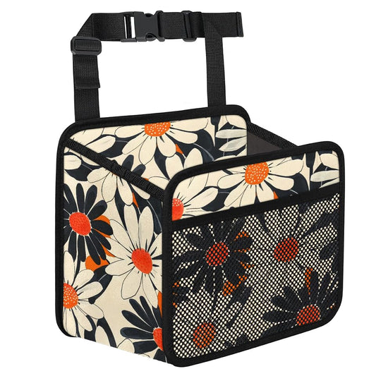Car Backseat Organizer, PU Leather Back of Seat Cars Hanging Organizer with Pockets Leakproof Car Garbage Bag Hanging Cars Seat Storage Box Travel Accessories Foldable (Flower Orange) - color: Flower Orange