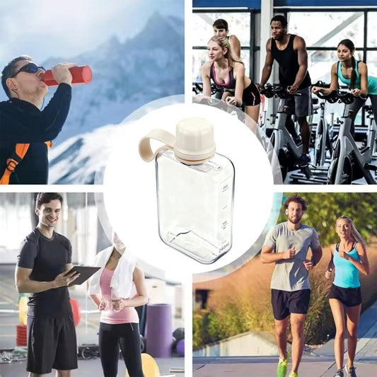 8.2 oz/240 ml Flat Travel Water Bottle, BPA Free Tritan Reusable Plastic Water Bottles Square Plastic Flask Pocket for Camping, Fitness, Outdoor Sports, Fits Purse and Pocket（White） - color: White