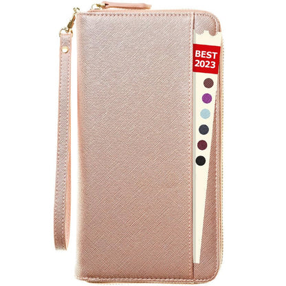 Travel Document Organizer - RFID Passport Wallet Case Family Holder Id Wristlet - color: Family Rose Gold