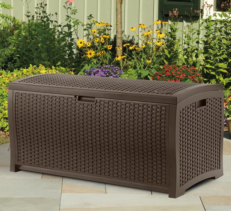 Suncast 73 Gallon Waterproof Resin Wicker Outdoor Patio Storage Deck Box, 3 Pack - style: Deck Box (3 Pack)
