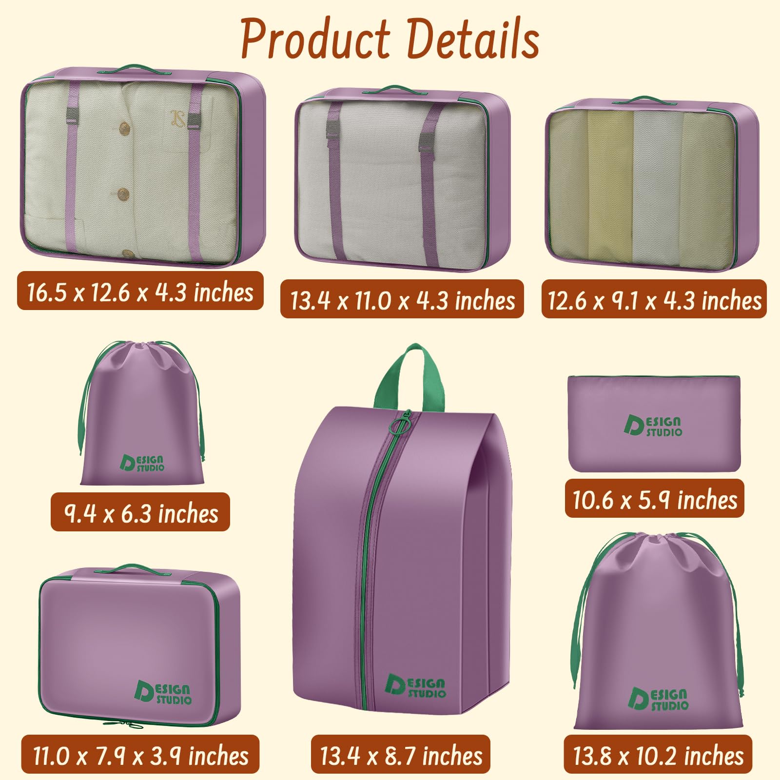 8 Set Packing Cubes for Travel Suitcase Organizer Bags Luggage Packing Cubes Set Travel Essentials Accessories Gifts for Women - color: Upgrade-Purple