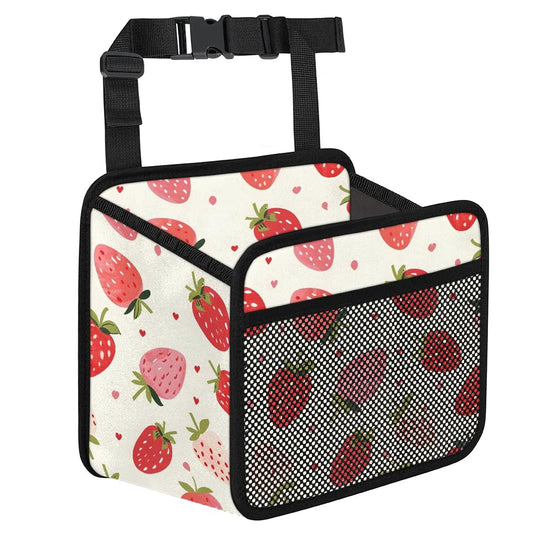 Car Backseat Organizer, PU Leather Back of Seat Cars Hanging Organizer with Pockets Leakproof Car Garbage Bag Hanging Cars Seat Storage Box Travel Accessories Foldable (White Strawberries) - color: White Strawberries