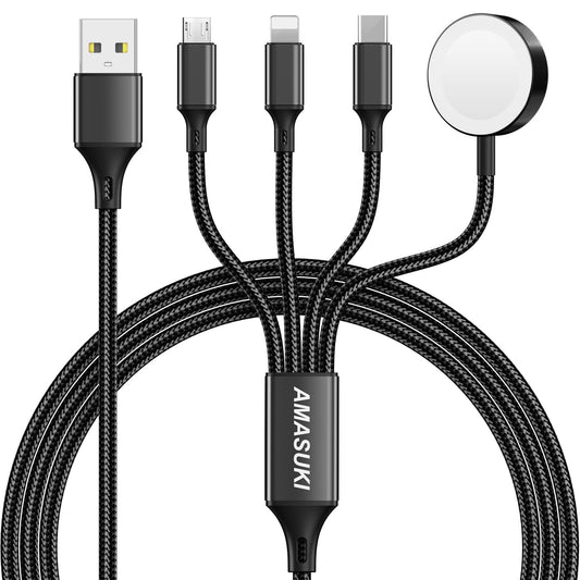Amasuki Travel Essentials,4 in 1 for Apple Watch Charger/iPhone Charger/Multi Charging Cable,Vacation RV Camping Essentials,USB C/L/Micro Portable Charger for iWatch 11-1/iPhone 17-12,Car&Gift-Black - color: Black, size: 4FT