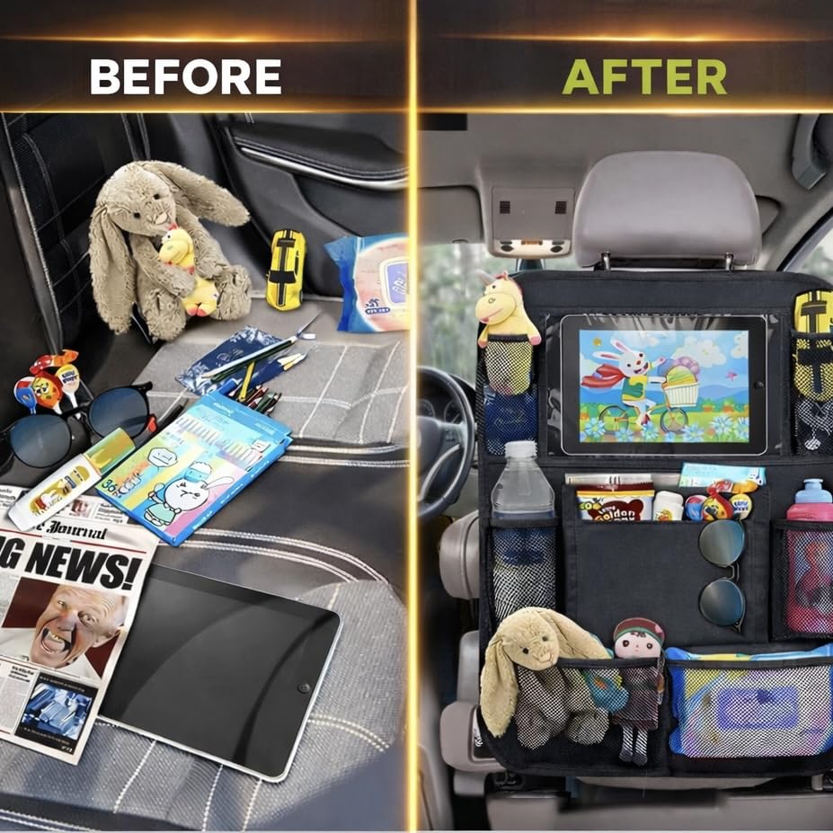 Helteko Car Seat Organizer, Ultra Version Kids Backseat Car Organizers and Storage, Waterproof Back Seat Protector Kick Mats with Tablet Holder 12 in, Car Accessories Interior and Travel Essentials. - color: Black, size: 1 Pack
