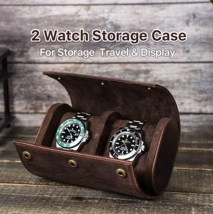 Genuine Leather Watch Roll Travel Case,2 Slots Full Grain Leather Watch Box with Pillow for Men,Watch Storage Organizer for Home Storage&Display, Gifts - size: 2 slots