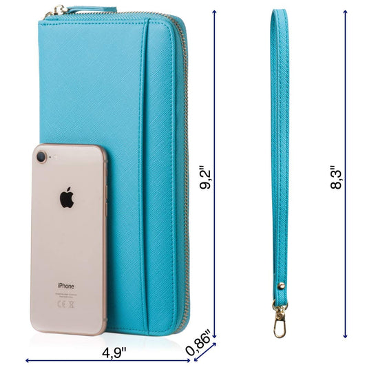 Travel Document Organizer - RFID Passport Wallet Case Family Holder Id Wristlet - color: Family Aqua Blue