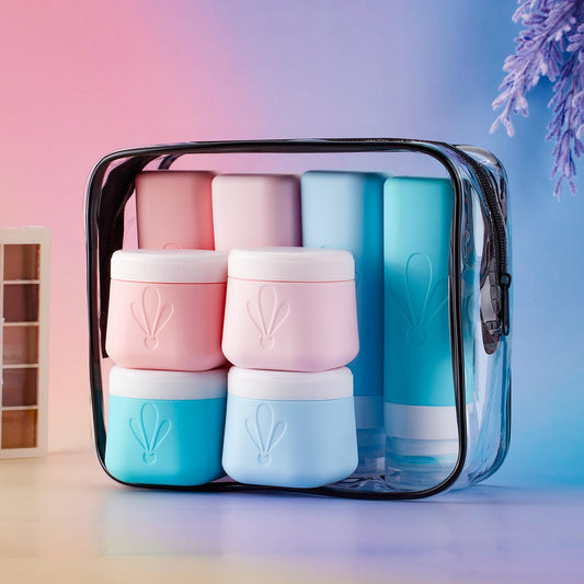 INSFIT travel bottles for toiletries 8 Pack, Leak proof Travel Size Toiletries Containers with toiletry bag, Squeezable Silicone Bottles & Cream Jars, Travel Essentials BPA-Free kit for Shampoo - color: 8Pack Pink