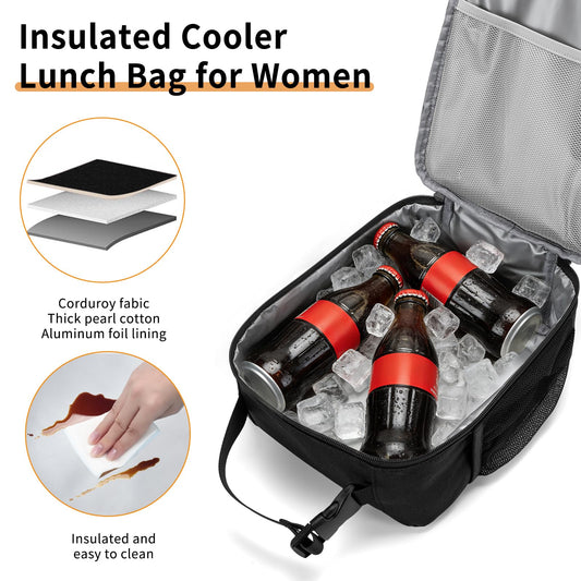 Lunch Box for Women Men Adult Insulated Lunch Bag Women Men Small Reusable Lunchbox for Work Picnic Travel (Black) - color: Black
