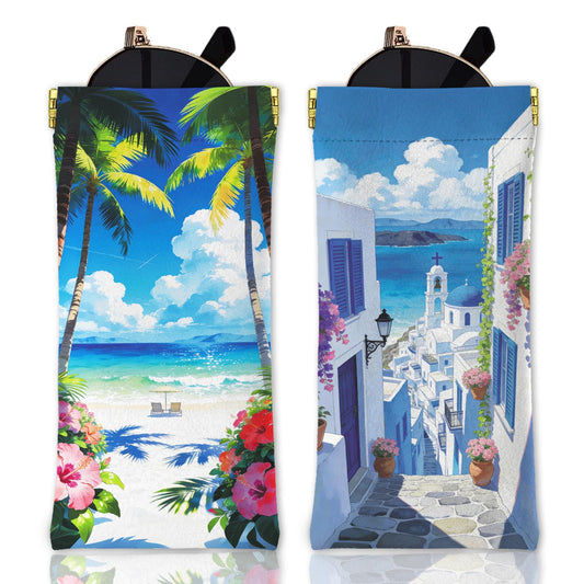 GLOBLELAND 2 Pcs Summer Soft PU Leather Glasses Bag for Sunglasses Watches Phones Makeup Brushes - color: Swimming Pool