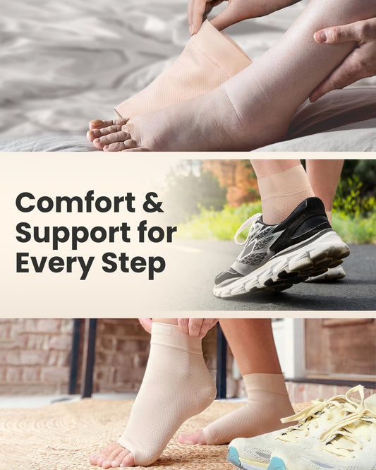 KEMFORD Ankle Compression Sleeve - 1-Pair, Plantar Fasciitis Braces - Open Toe Compression Socks for Swelling, Sprain, Neuropathy, Arch Support for Men and Women - color: Black / 15-20mmHg / 1 Pair, size: XX-Large