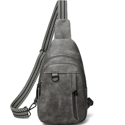 LATMAP 7L Sling Bag for Women Men Leather Small Sling Backpack Daypack Anti Theft Fanny Pack Crossbody Purse Travel - color: Regular Size-grey