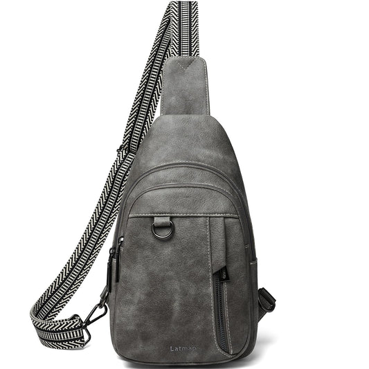 LATMAP 7L Sling Bag for Women Men Leather Small Sling Backpack Daypack Anti Theft Fanny Pack Crossbody Purse Travel - color: Regular Size-grey