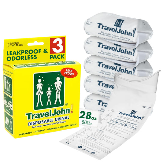 TravelJohn Disposable Urinal Bags – Road Trip Essentials for Men, Women & Kids – Odorless Leakproof Portable Urine Bags – Ideal for Camping, Emergencies & Long Car Rides (TJ1A-C) - style: 3 Pack