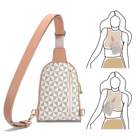 INICAT RFID Blocking Sling Bag, Anti Theft Crossbody Bag for Women Compact Travel Purses Leather - color: White Blue Checked Ii
