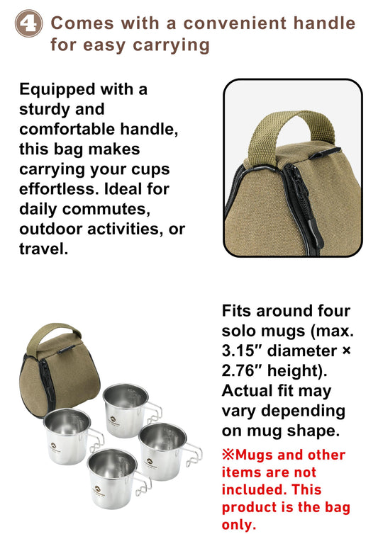 CAMPINGMOONMug Storage Case for 4 Solo Mugs (S-180/S-190) – Durable Canvas with Nylon Mesh, Convenient Handle & Smooth Zipper – Perfect for Travel, Picnic, and Outdoor Use S180-B